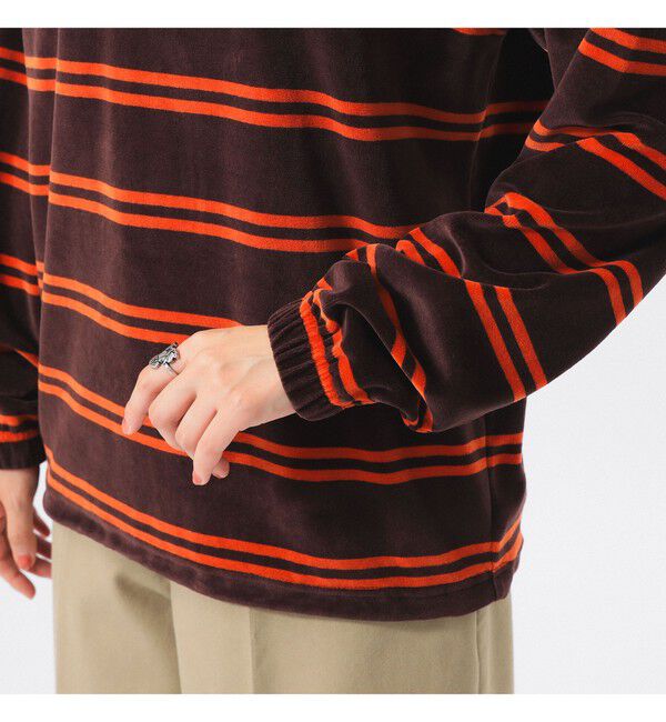 BEAMS SELECTION for WOMEN「【別注】Healthknit / ボーダー ベロア ヘンリーネック」|Tシャツ・カットソー|