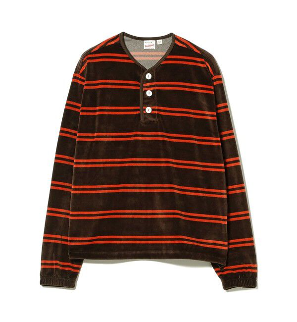 BEAMS SELECTION for WOMEN「【別注】Healthknit / ボーダー ベロア ヘンリーネック」|Tシャツ・カットソー|