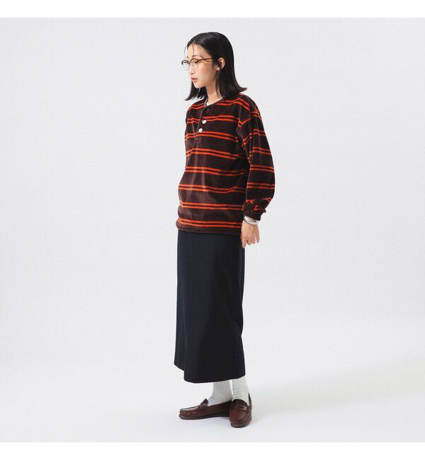 BEAMS SELECTION for WOMEN「【別注】Healthknit / ボーダー ベロア ヘンリーネック」|Tシャツ・カットソー|