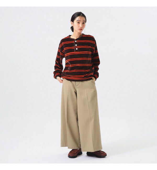 BEAMS SELECTION for WOMEN「【別注】Healthknit / ボーダー ベロア ヘンリーネック」|Tシャツ・カットソー|