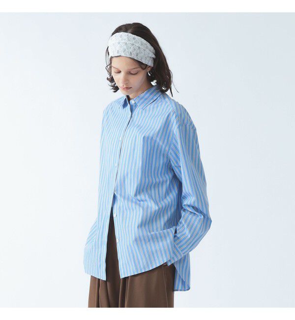 Ray BEAMS 「ストライプ レギュラーカラー ビッグ シャツ」|シャツ・ブラウス|BLUE