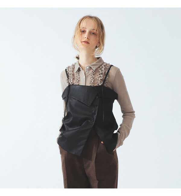 Ray BEAMS 「フェイクレザー アシンメトリー キャミソール」|キャミソール|BLACK