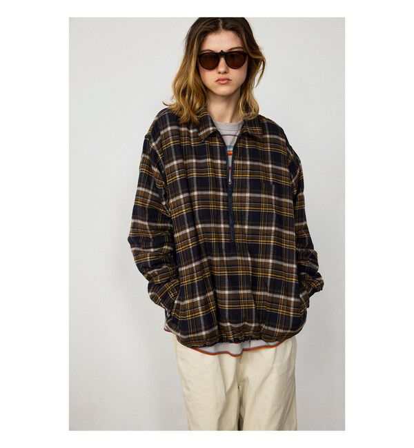 BEAMS「ハーフジップ プルオーバー シャツ」|シャツ・ブラウス|BROWN