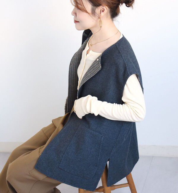 SHIPS for women「【実力派ベーシック】セミ 梳毛 配色 リバーシブル ジレ」|ベスト・ジレ|