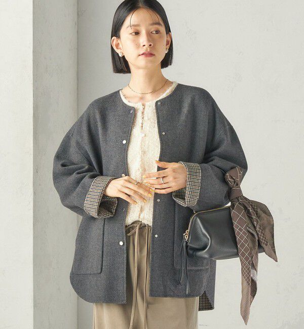 SHIPS for women「【実力派ベーシック】セミ 梳毛 配色 リバーシブル ノーカラー コート」|ノーカラーコート|