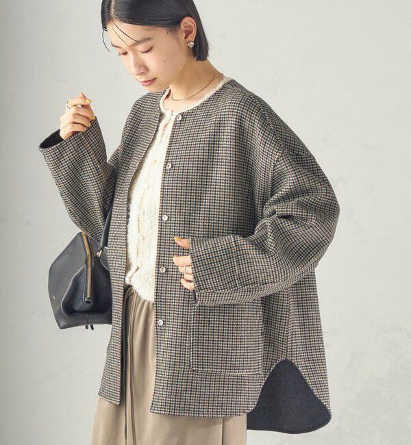 SHIPS for women「【実力派ベーシック】セミ 梳毛 配色 リバーシブル ノーカラー コート」|ノーカラーコート|
