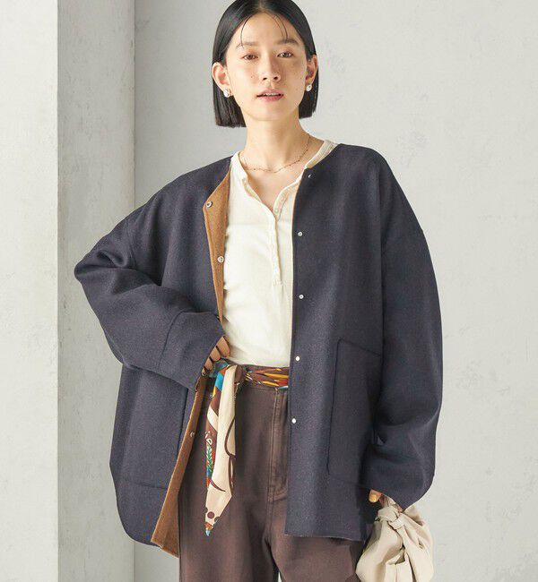 SHIPS for women「【実力派ベーシック】セミ 梳毛 配色 リバーシブル ノーカラー コート」|ノーカラーコート|