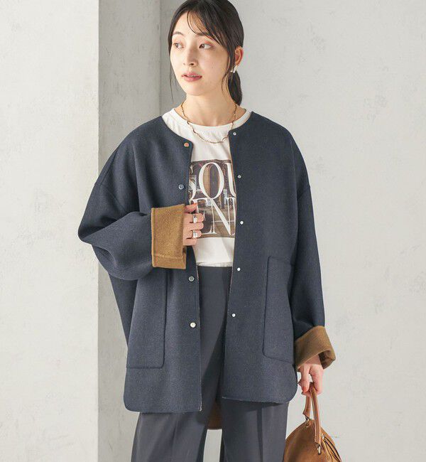 SHIPS for women「【実力派ベーシック】セミ 梳毛 配色 リバーシブル ノーカラー コート」|ノーカラーコート|