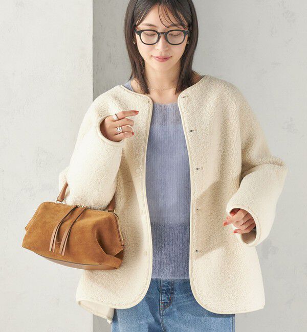 SHIPS for women「《一部予約》【一部WEB限定】〈手洗い可能〉ボア フリース リバーシブル ノーカラー コート」|ブルゾン・スタジャン|