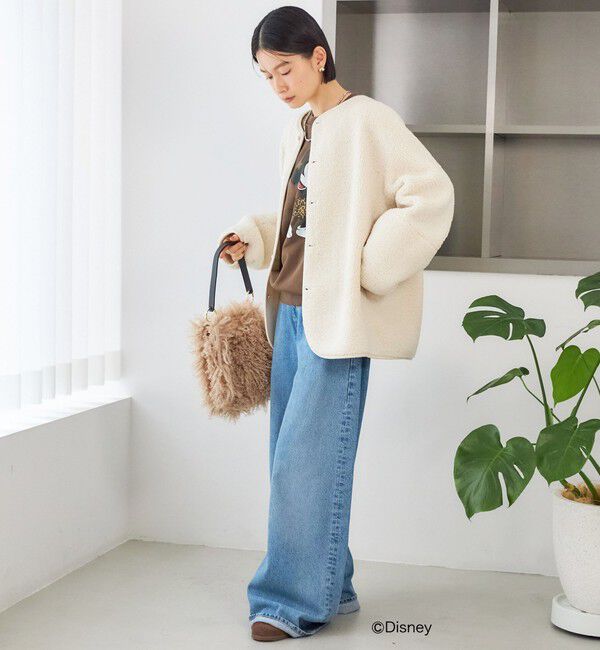 SHIPS for women「《一部予約》【一部WEB限定】〈手洗い可能〉ボア フリース リバーシブル ノーカラー コート」|ブルゾン・スタジャン|