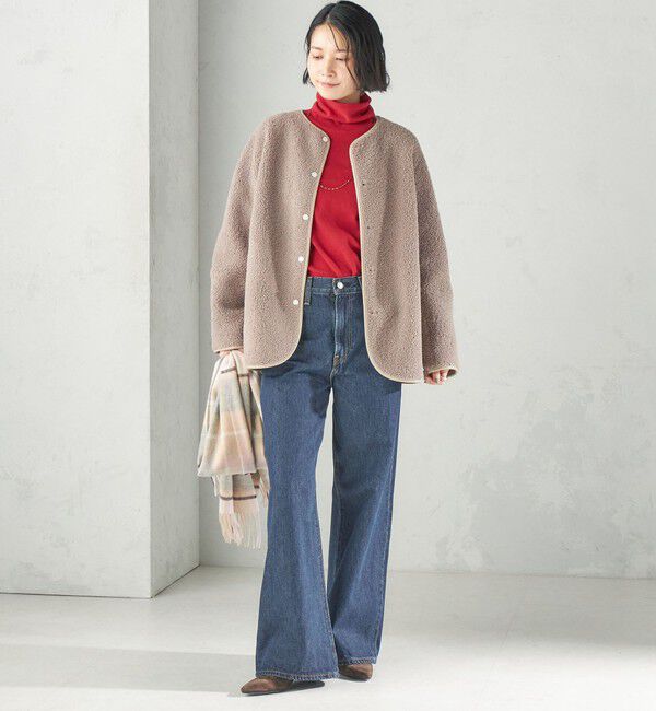 SHIPS for women「《一部予約》【一部WEB限定】〈手洗い可能〉ボア フリース リバーシブル ノーカラー コート」|ブルゾン・スタジャン|