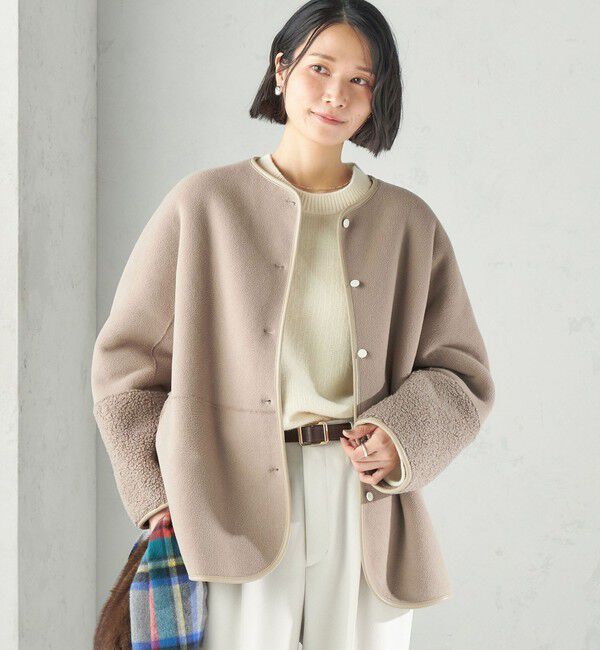 SHIPS for women「《一部予約》【一部WEB限定】〈手洗い可能〉ボア フリース リバーシブル ノーカラー コート」|ブルゾン・スタジャン|