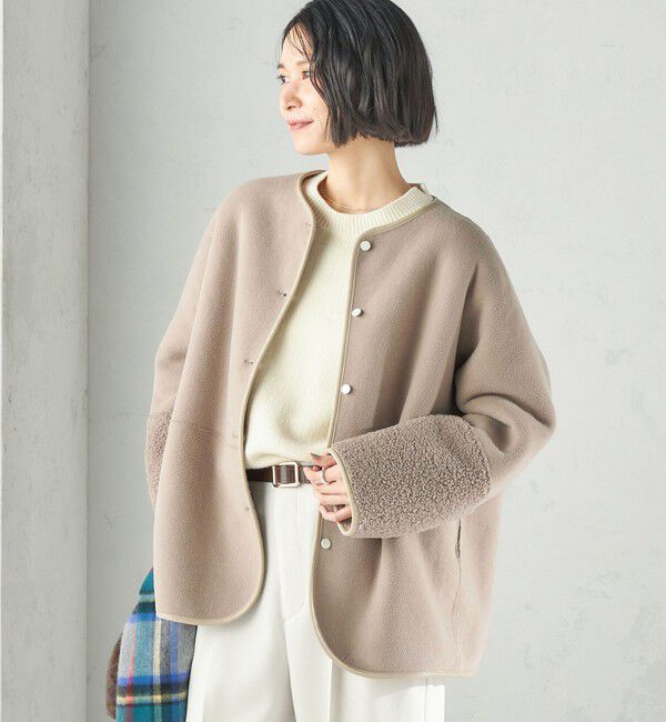 SHIPS for women「《一部予約》【一部WEB限定】〈手洗い可能〉ボア フリース リバーシブル ノーカラー コート」|ブルゾン・スタジャン|