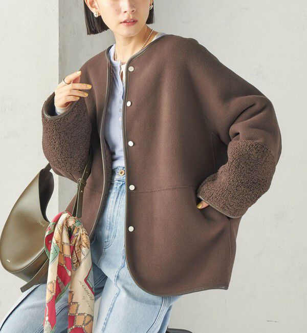 SHIPS for women「《一部予約》【一部WEB限定】〈手洗い可能〉ボア フリース リバーシブル ノーカラー コート」|ブルゾン・スタジャン|