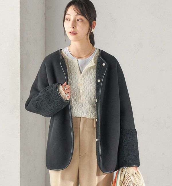 SHIPS for women「《一部予約》【一部WEB限定】〈手洗い可能〉ボア フリース リバーシブル ノーカラー コート」|ブルゾン・スタジャン|