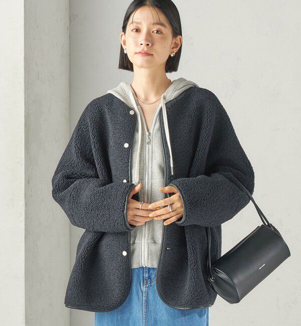 SHIPS for women「《一部予約》【一部WEB限定】〈手洗い可能〉ボア フリース リバーシブル ノーカラー コート」|ブルゾン・スタジャン|
