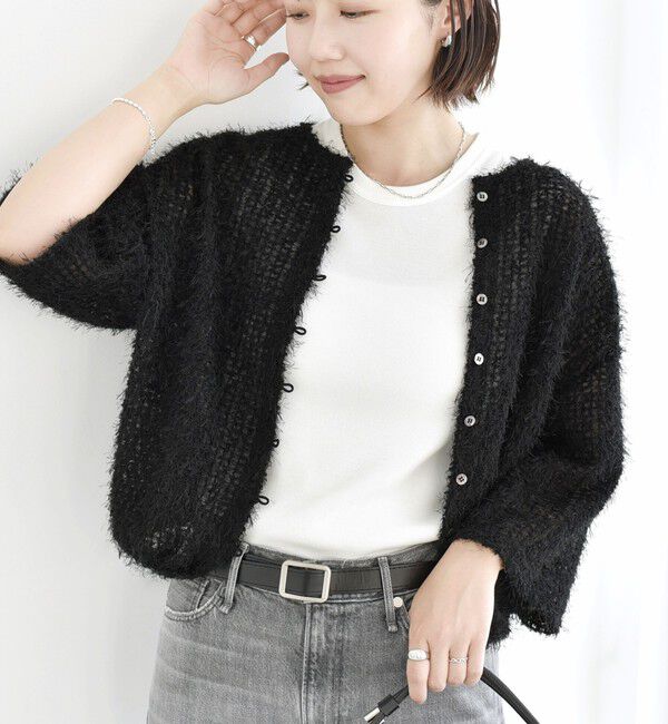 SHIPS for women「〈手洗い可能〉フェザー メッシュ 前後 2WAY 裾 ドロスト ブラウス」|シャツ・ブラウス|ブラック