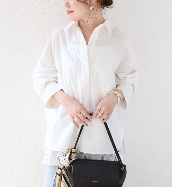 SHIPS for women「〈手洗い可能〉近江晒 サイド スリット スキッパー シャツ」|シャツ・ブラウス|