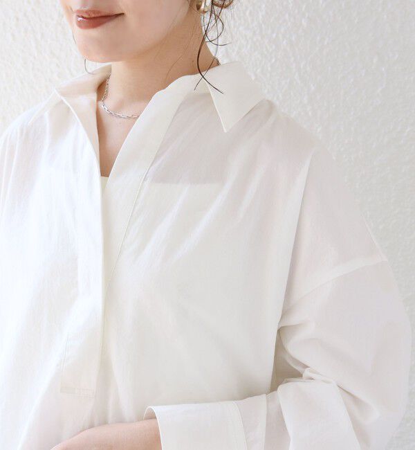 SHIPS for women「〈手洗い可能〉近江晒 サイド スリット スキッパー シャツ」|シャツ・ブラウス|