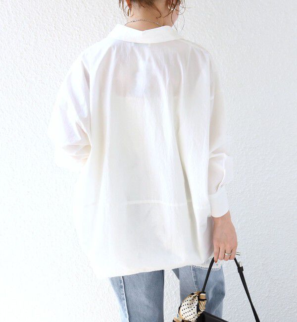 SHIPS for women「〈手洗い可能〉近江晒 サイド スリット スキッパー シャツ」|シャツ・ブラウス|