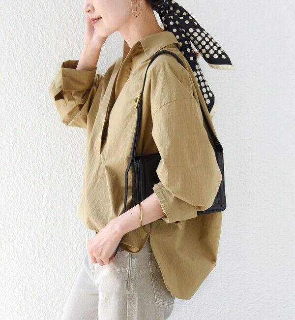 SHIPS for women「〈手洗い可能〉近江晒 サイド スリット スキッパー シャツ」|シャツ・ブラウス|ベージュ系