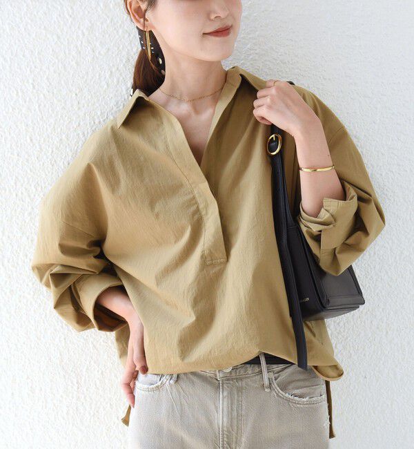 SHIPS for women「〈手洗い可能〉近江晒 サイド スリット スキッパー シャツ」|シャツ・ブラウス|