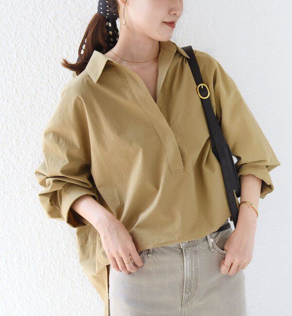 SHIPS for women「〈手洗い可能〉近江晒 サイド スリット スキッパー シャツ」|シャツ・ブラウス|