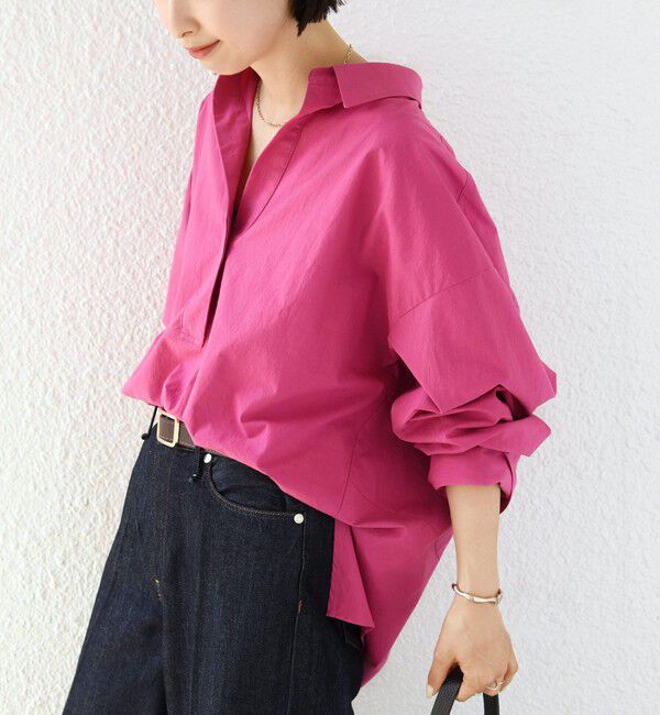 SHIPS for women「〈手洗い可能〉近江晒 サイド スリット スキッパー シャツ」|シャツ・ブラウス|
