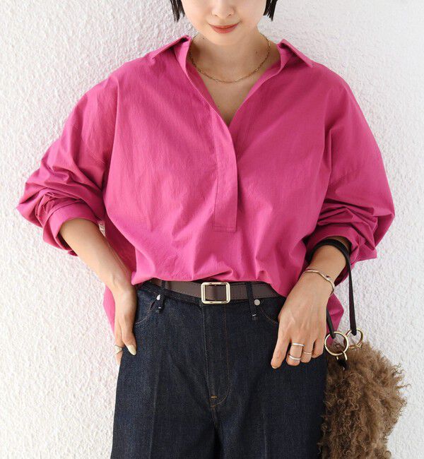 SHIPS for women「〈手洗い可能〉近江晒 サイド スリット スキッパー シャツ」|シャツ・ブラウス|