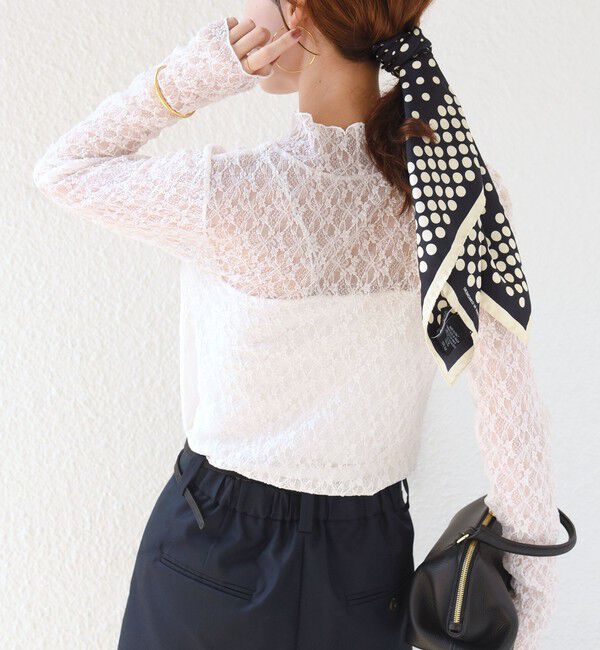SHIPS for women「〈手洗い可能〉フラワー ストレッチ レース ハイネック トップス」|Tシャツ・カットソー|