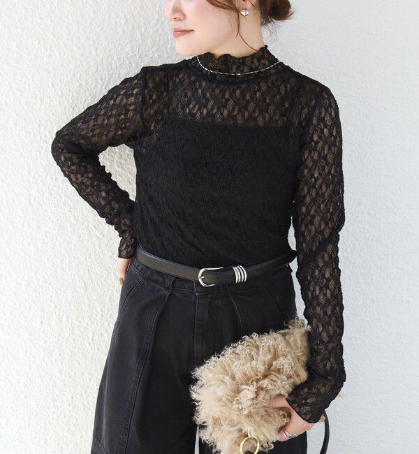 SHIPS for women「〈手洗い可能〉フラワー ストレッチ レース ハイネック トップス」|Tシャツ・カットソー|