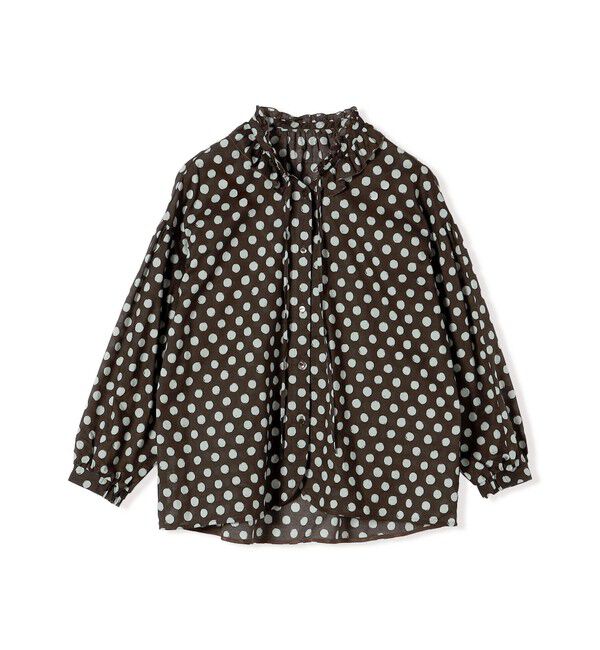 SHIPS for women「《一部追加予約》【WEB限定】〈手洗い可能〉ランダム ドット フリル ネック 裾 ラウンド ブラウス」|シャツ・ブラウス|