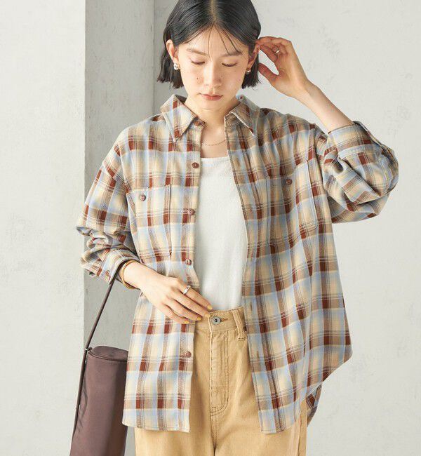 SHIPS for women「SHIPS NINE CASE:〈洗濯機可能〉チェック シャツ」|シャツ・ブラウス|ベージュ