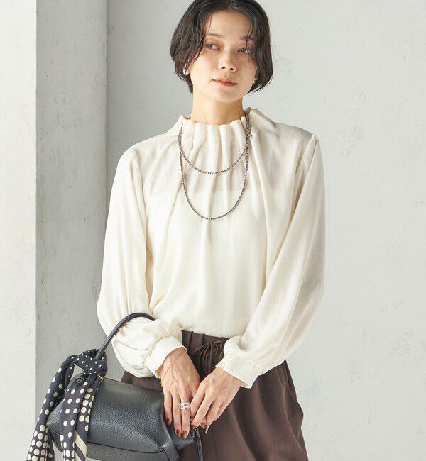 SHIPS for women「〈手洗い可能〉起毛 サテン ネック ギャザー ブラウス」|シャツ・ブラウス|