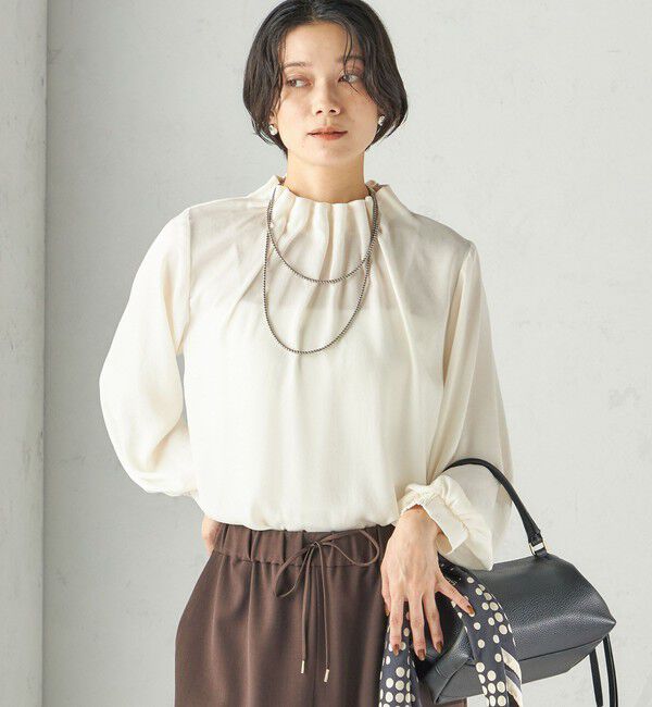 SHIPS for women「〈手洗い可能〉起毛 サテン ネック ギャザー ブラウス」|シャツ・ブラウス|