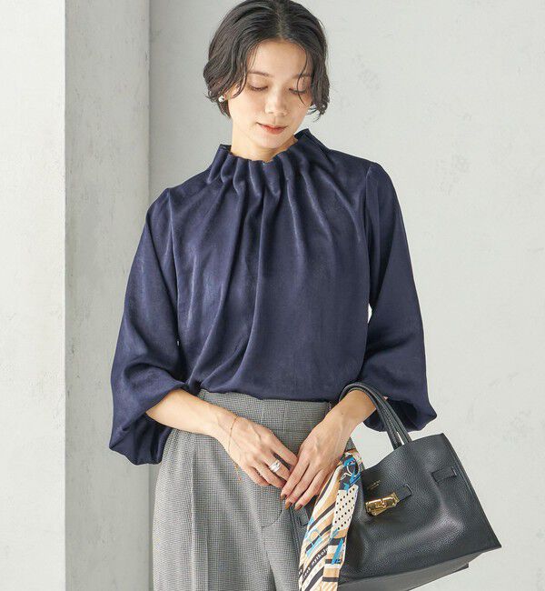SHIPS for women「〈手洗い可能〉起毛 サテン ネック ギャザー ブラウス」|シャツ・ブラウス|