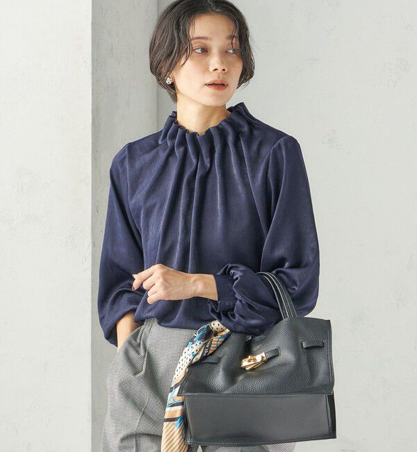 SHIPS for women「〈手洗い可能〉起毛 サテン ネック ギャザー ブラウス」|シャツ・ブラウス|
