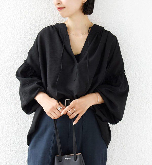 SHIPS for women「〈手洗い可能〉シアー タンブラー 袖 フリル スキッパー ブラウス」|シャツ・ブラウス|