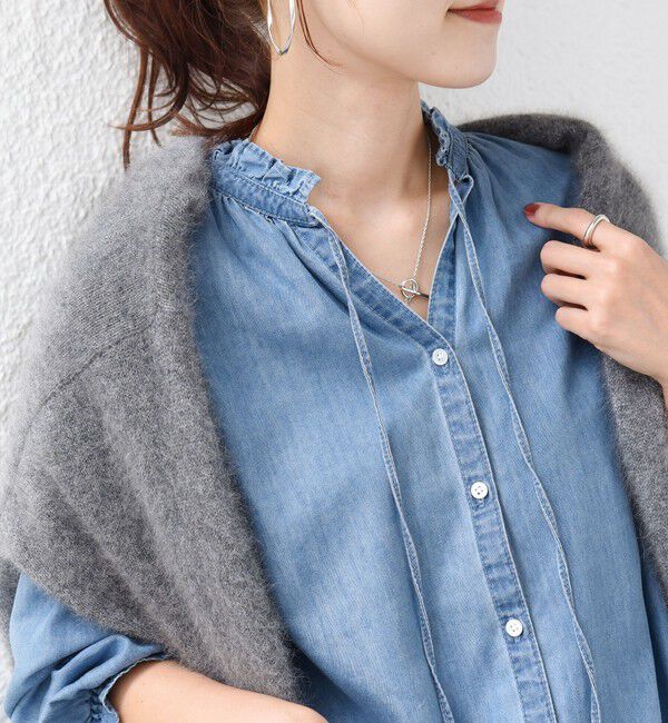 SHIPS for women「《追加予約》〈洗濯機可能〉ライトオンス デニム フリル スキッパー ブラウス」|シャツ・ブラウス|