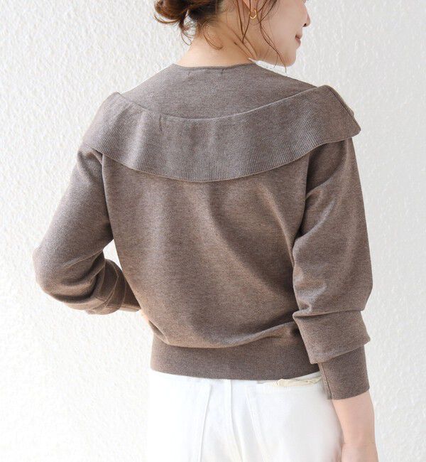 SHIPS for women「【WEB限定】〈手洗い可能〉レース ビッグ カラー ニット カーディガン」|カーディガン|