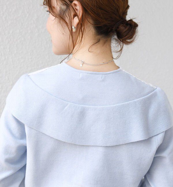 SHIPS for women「【WEB限定】〈手洗い可能〉レース ビッグ カラー ニット カーディガン」|カーディガン|