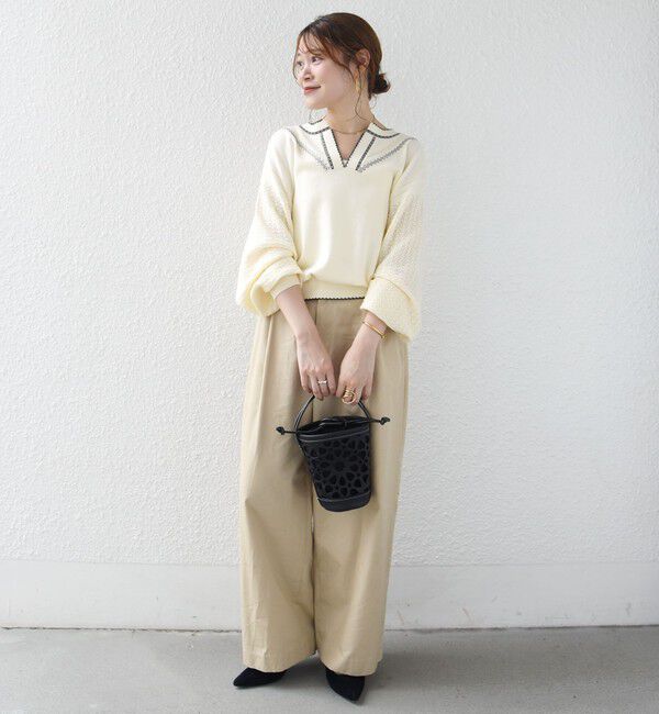 SHIPS for women「【WEB限定】〈手洗い可能〉配色 ステッチ アイレット スキッパー ニット」|ニット・セーター|