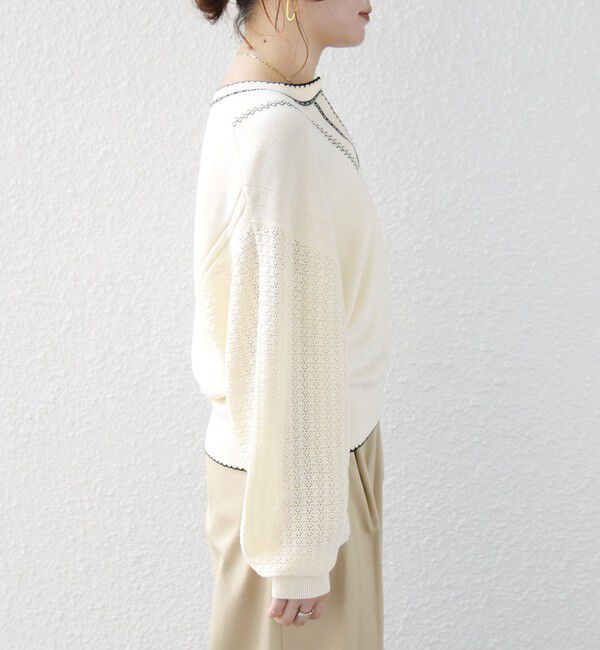 SHIPS for women「【WEB限定】〈手洗い可能〉配色 ステッチ アイレット スキッパー ニット」|ニット・セーター|