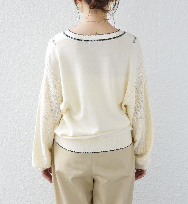 SHIPS for women「【WEB限定】〈手洗い可能〉配色 ステッチ アイレット スキッパー ニット」|ニット・セーター|
