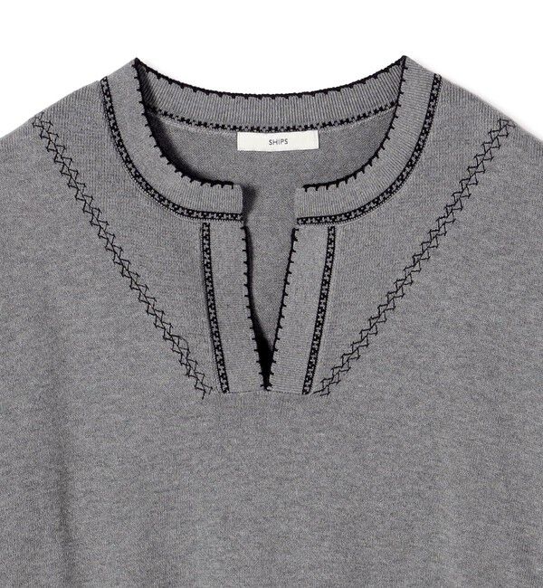 SHIPS for women「【WEB限定】〈手洗い可能〉配色 ステッチ アイレット スキッパー ニット」|ニット・セーター|