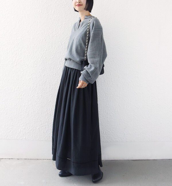 SHIPS for women「【WEB限定】〈手洗い可能〉配色 ステッチ アイレット スキッパー ニット」|ニット・セーター|