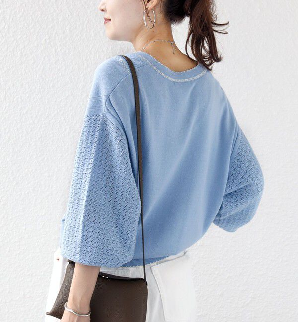 SHIPS for women「【WEB限定】〈手洗い可能〉配色 ステッチ アイレット スキッパー ニット」|ニット・セーター|