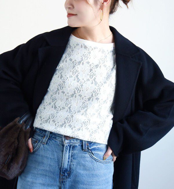 SHIPS for women「《一部予約》【WEB限定】フラワー レース ニードルパンチ ロング スリーブ プルオーバー」|スウェット・ジャージ|