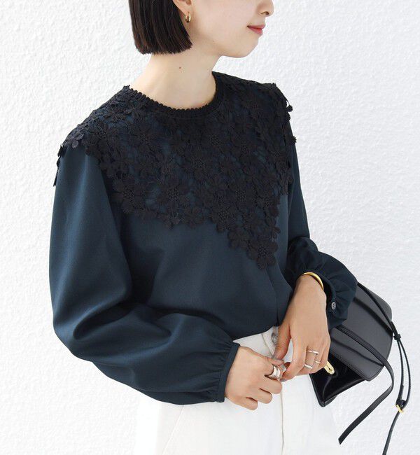 SHIPS for women「【WEB限定】〈手洗い可能〉フラワー ヨーク レース ロング スリーブ ブラウス」|シャツ・ブラウス|