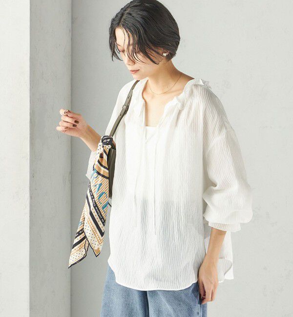 SHIPS for women「〈手洗い可能〉ボイル ストライプ ラッフル カラー ブラウス」|シャツ・ブラウス|
